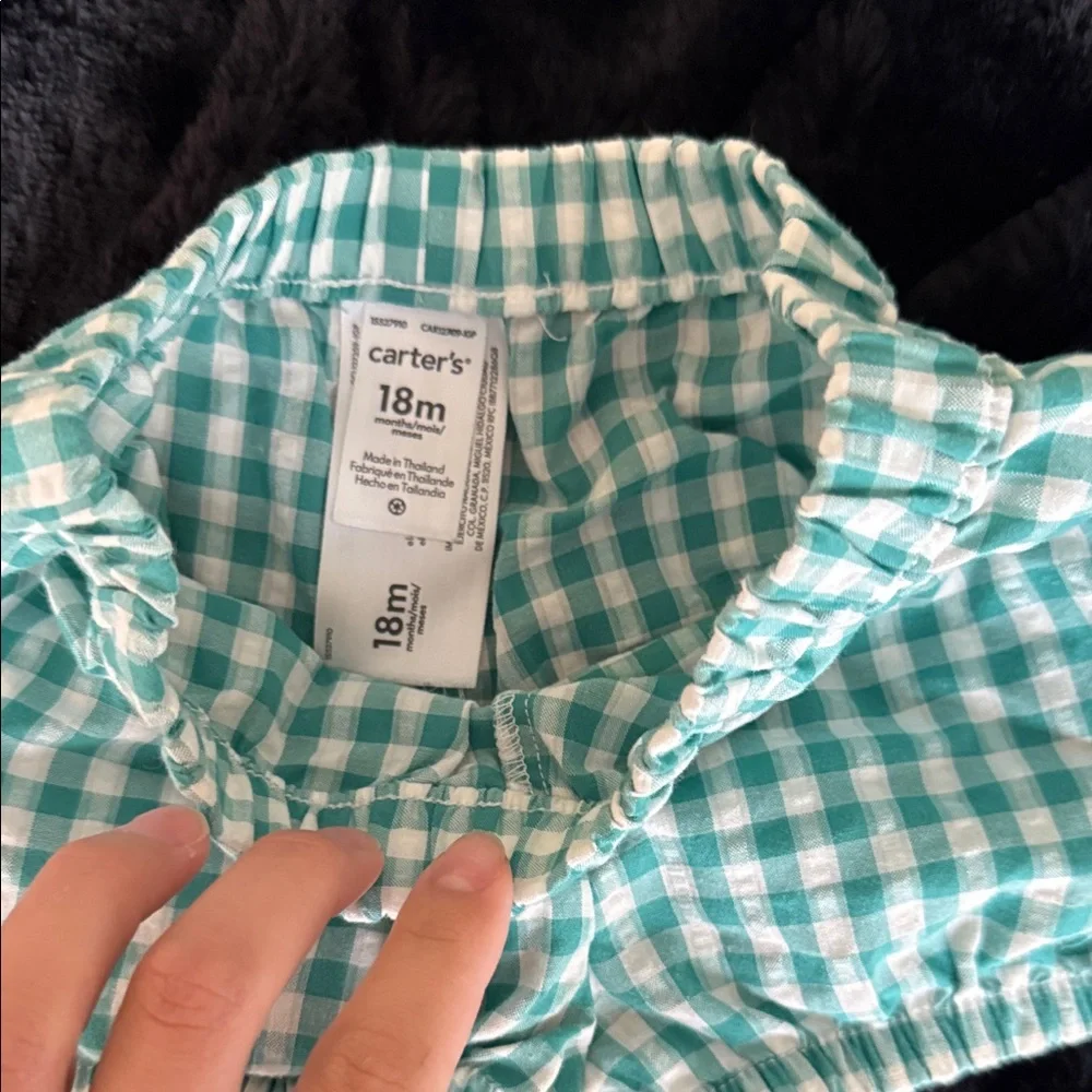 Carter's Gingham Checkered Diaper Cover Set - Teal and White